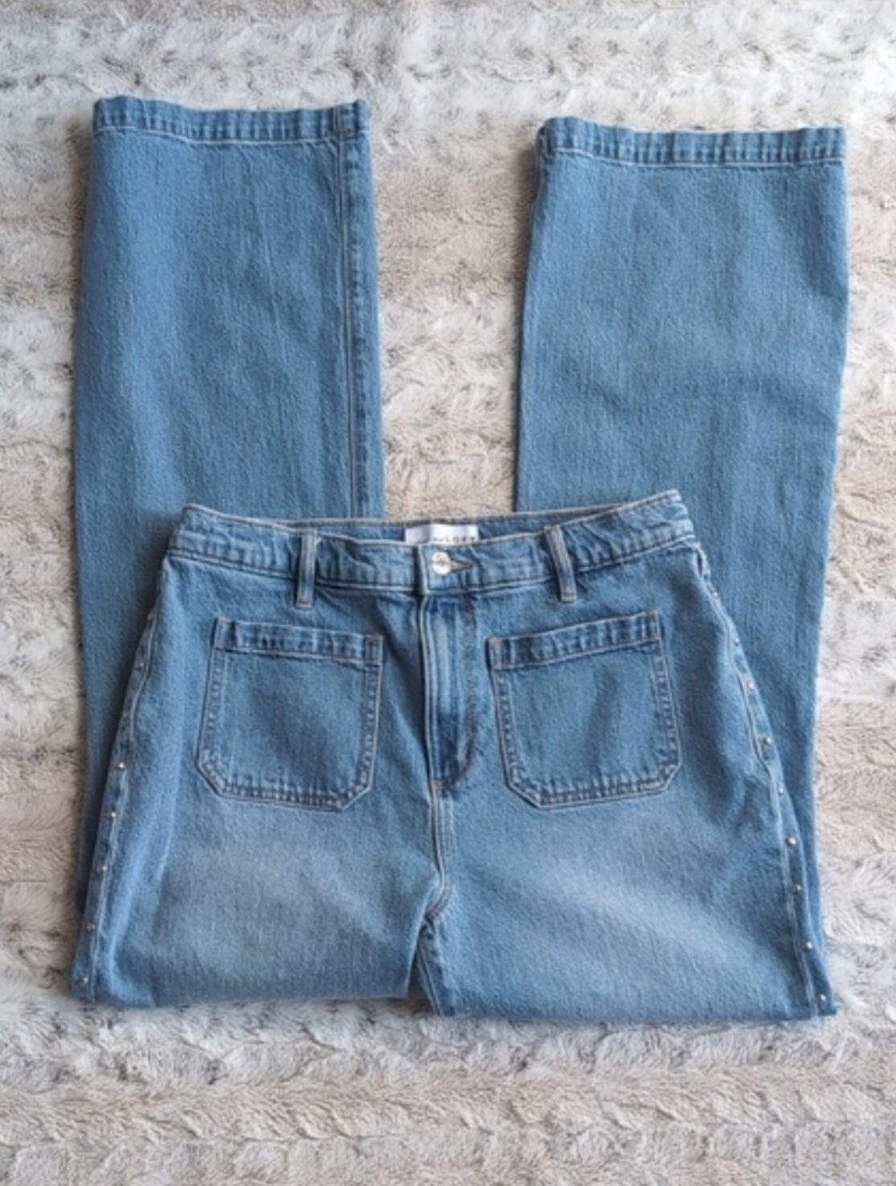 Loft The Relaxed Flare High Rise Rivet Jeans